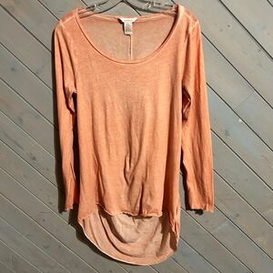 Sundance Long Sleeve Top Raw Hem High Low Peach‎ Cotton Blend Women's Small